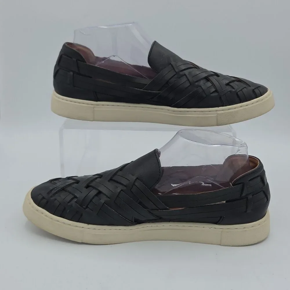 FRYE Ivy Huarache Black Woven Leather Slip On Platform Fashion Sneakers Sz 8.5